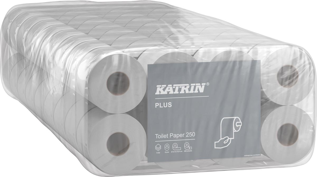 Katrin papier toilette, 3 plis, 250 feuilles par rouleau, paquet de 8  rouleaux