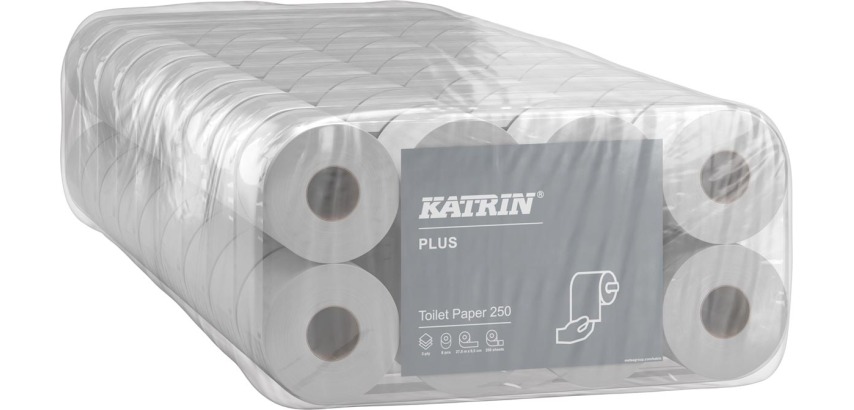 Katrin Plus toilet paper Soft, 3-ply, 250 sheets per roll, pack of 8 rolls