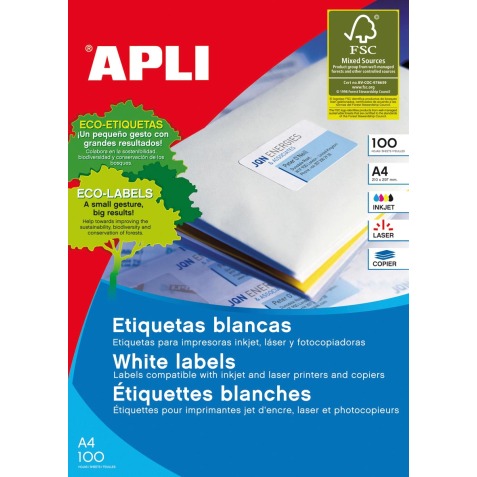 Apli Gekleurde etiketten ft 70 x 37 mm (b x h), geel, 2.400 stuks, 24 per blad