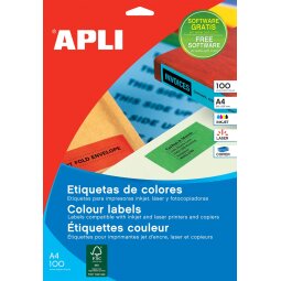 Apli Etiquettes colorées ft 210 x 297 mm (l x h), jaune, 100 pièces, 1 par feuille