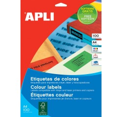 Apli Gekleurde etiketten ft 210 x 297 mm (b x h), rood, 100 stuks, 1 per blad
