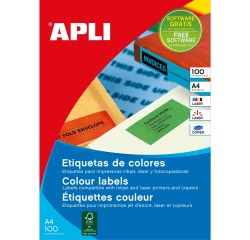 Apli Gekleurde etiketten ft 210 x 297 mm (b x h), groen, 100 stuks, 1 per blad
