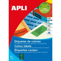 Apli Etiquettes colorées ft 210 x 297 mm (l x h), vert, 100 pièces, 1 par feuille