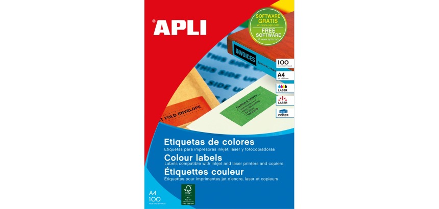 Apli Etiquettes colorées ft 210 x 297 mm (l x h), vert, 100 pièces, 1 par feuille