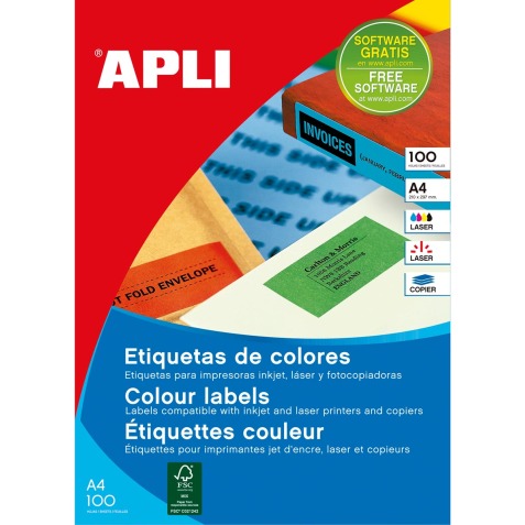 Apli Gekleurde etiketten ft 210 x 297 mm (b x h), groen, 100 stuks, 1 per blad