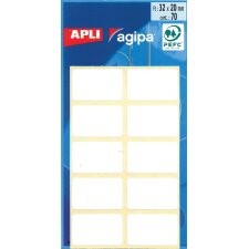 Agipa étiquettes blanches en pochette ft 20 x 32 mm (l x h), 70 pièces, 10 par feuille