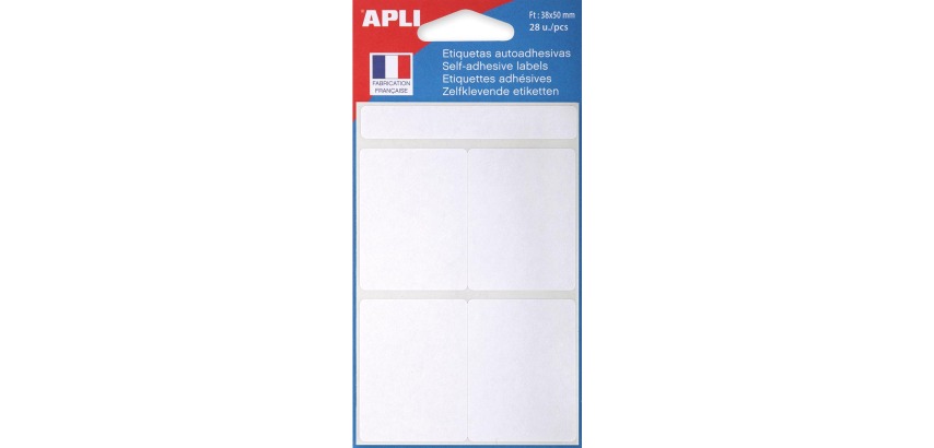 Agipa étiquettes blanches en pochette ft 38 x 50 mm (l x h), 28 pièces, 4 par feuille