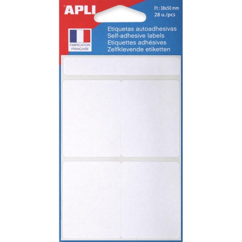 Agipa étiquettes blanches en pochette ft 38 x 50 mm (l x h), 28 pièces, 4 par feuille