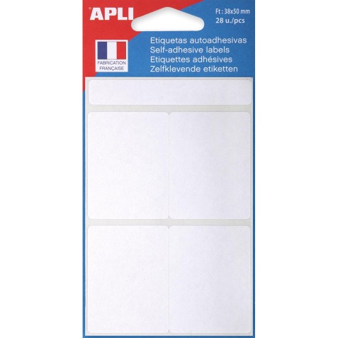 Agipa étiquettes blanches en pochette ft 38 x 50 mm (l x h), 28 pièces, 4 par feuille