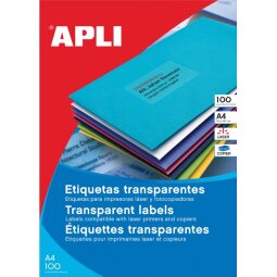 Apli Etiquettes transparentes ft 70 x 37 mm (l x h), 2.400 pièces, 24 par feuille, boîte de 100 feuilles