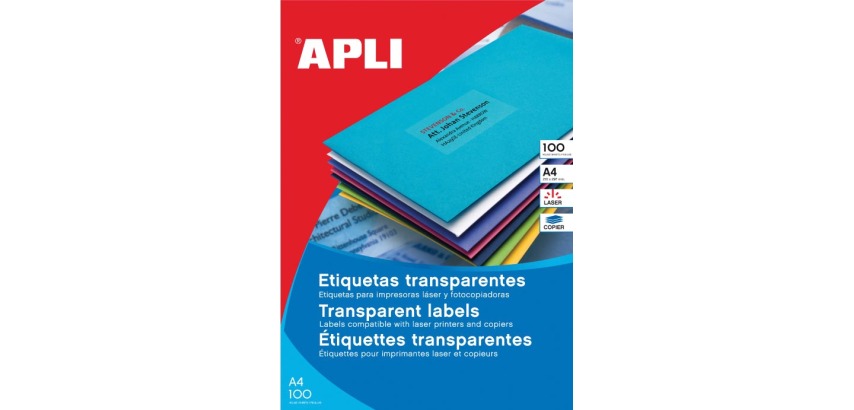 Apli Etiquettes transparentes ft 70 x 37 mm (l x h), 2.400 pièces, 24 par feuille, boîte de 100 feuilles