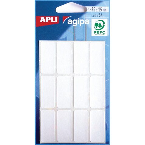 Agipa witte etiketten in etui ft 15 x 35 mm (b x h), 84 stuks, 12 per blad