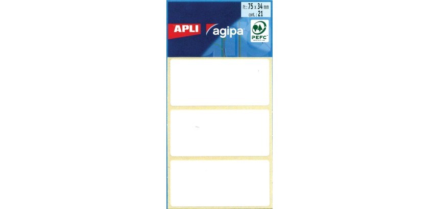 Agipa étiquettes blanches en pochette ft 34 x 75 mm (l x h), 21 pièces, 3 par feuille