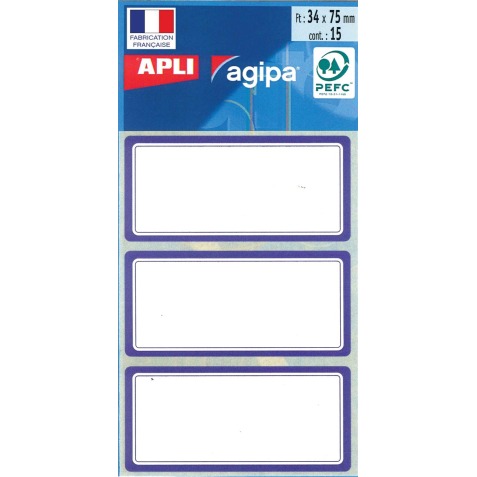 Agipa schooletiketten ft 75 x 34 mm (b x h), 24 etiketten per etui, blauwe rand