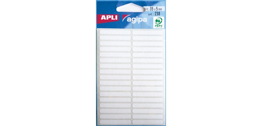 Agipa étiquettes blanches en pochette ft 5 x 35 mm (l x h), 238 pièces, 34 par feuille