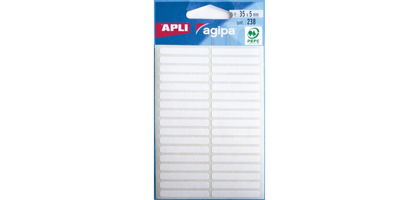 Agipa étiquettes blanches en pochette ft 5 x 35 mm (l x h), 238 pièces, 34 par feuille