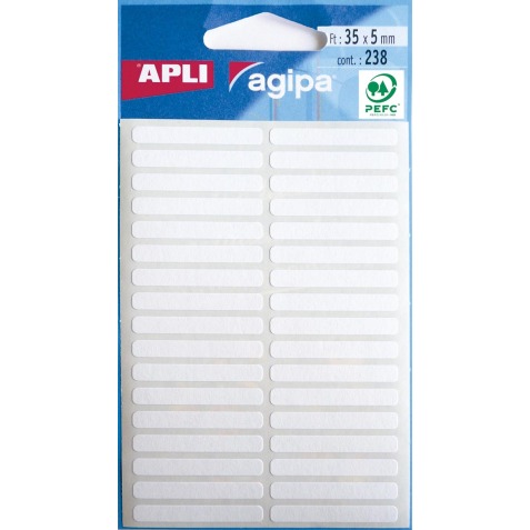 Agipa étiquettes blanches en pochette ft 5 x 35 mm (l x h), 238 pièces, 34 par feuille