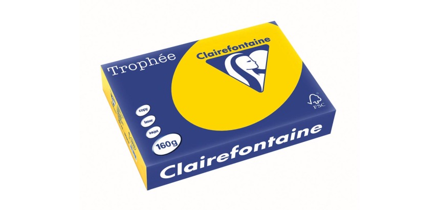 Clairefontaine Trophée Pastel, papier couleur, A4, 160 g, 250 feuilles, bouton d'or
