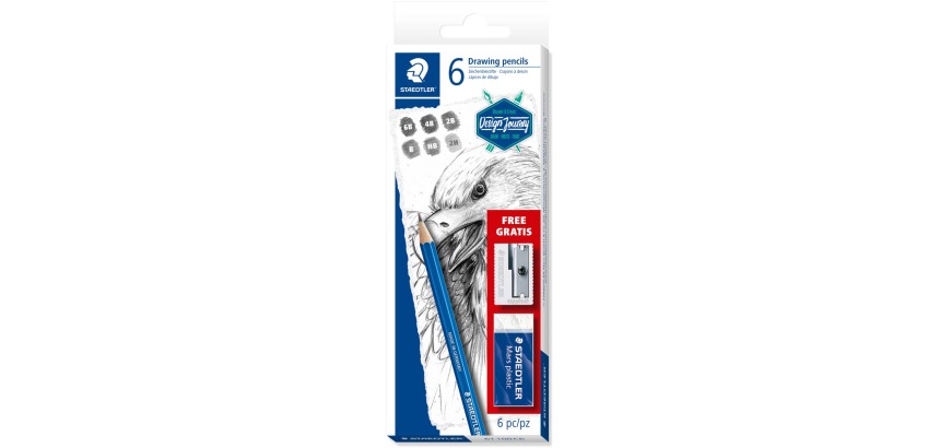 Staedtler Design Journey Lumograph Pencil Set with Free Eraser and Sharpener 6 Pieces