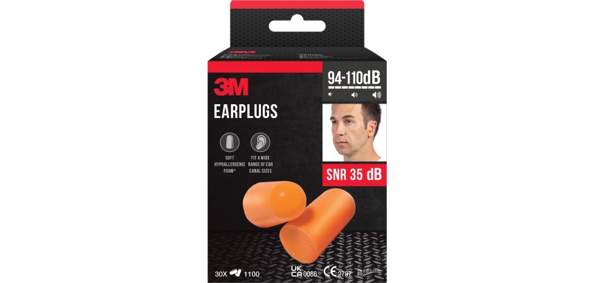 3M earplugs 1100, sound insulation up to 35 dB, blister pack of 30 pieces
