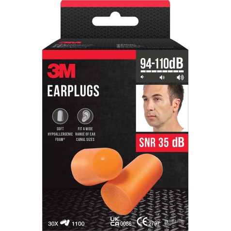 3M bouchons d'oreilles 1100, isolation phonique jusq'à 37 dB, blister de 30 pièces