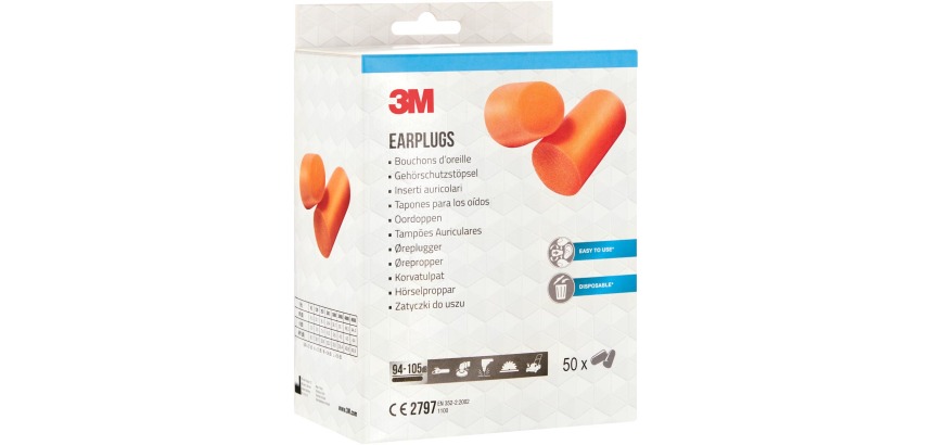 3M earplugs 1100, sound insulation up to 37 dB, blister pack of 50 pieces
