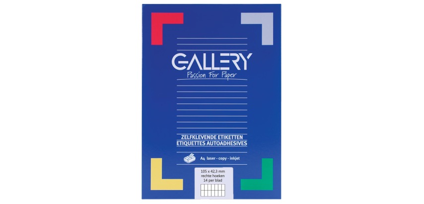 Gallery étiquettes blanches, ft 105 x 42,3 mm (l x h), coins carrés, 14 par feuille