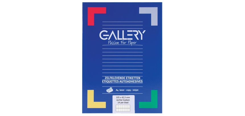 Gallery witte etiketten ft 105 x 42,3 mm (b x h), rechte hoeken, doos van 1.400 etiketten