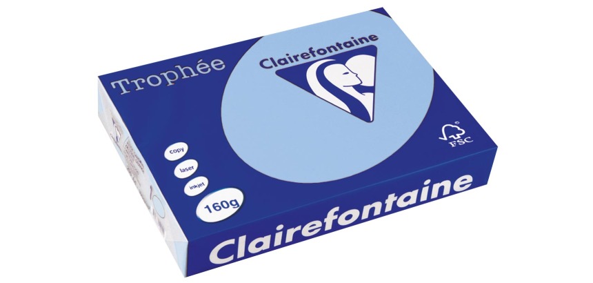 Clairefontaine Trophée Pastel, papier couleur, A4, 160 g, 250 feuilles, bleu vif
