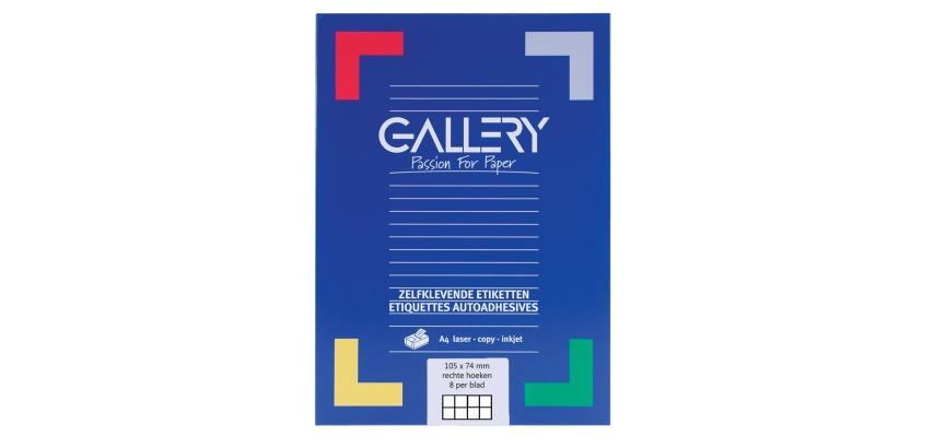 White gallery labels, 105 x 74 mm (w x h), square corners, box of 800 labels