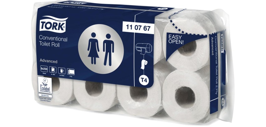 Toilettenpapier Tork Advanced, 2-lagig, System T4, 250 Blatt, Packung mit 8 Rollen