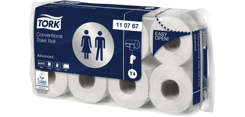 Tork toiletpapier Advanced, 2-laags, systeem T4, 250 vellen, pak van 8 rollen
