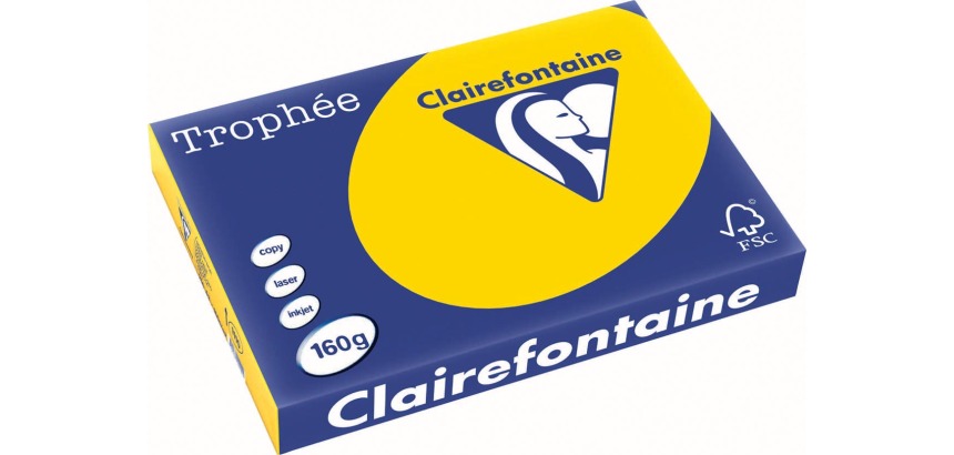 Clairefontaine Trophée Pastel, papier couleur, A3, 160 g, 250 feuilles, bouton d'or