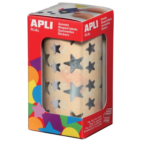 Apli Kids stickers op rol, ster, 2360 stuks, metallic zilver