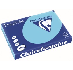 Clairefontaine Trophée Pastel, papier couleur, A3, 160 g, 250 feuilles, bleu vif