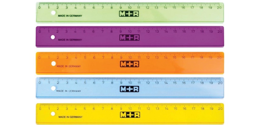 M+R ruler, plastic, assorted colors, 20 cm