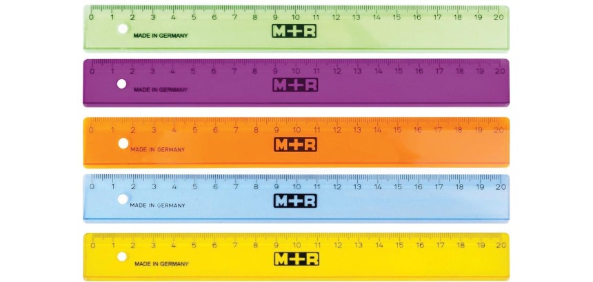 M+R ruler, plastic, assorted colors, 20 cm