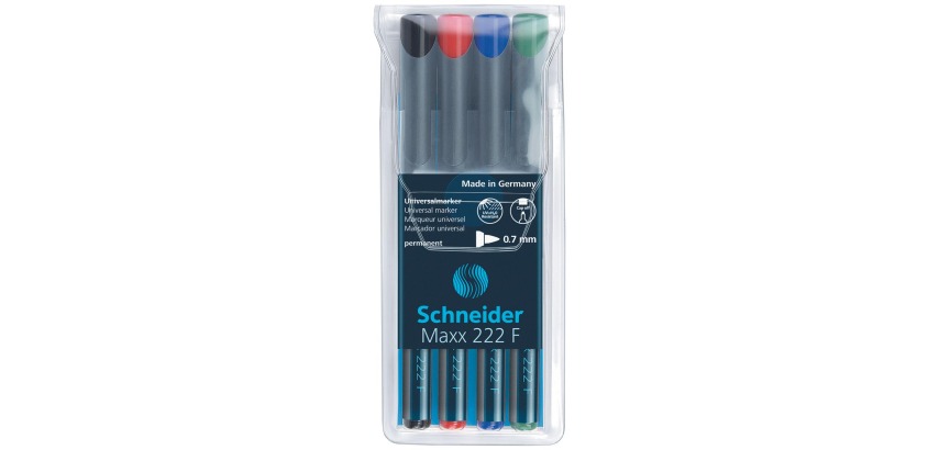 Schneider permanent marker Maxx 222, etui van 4 stuks in geassorteerde kleuren