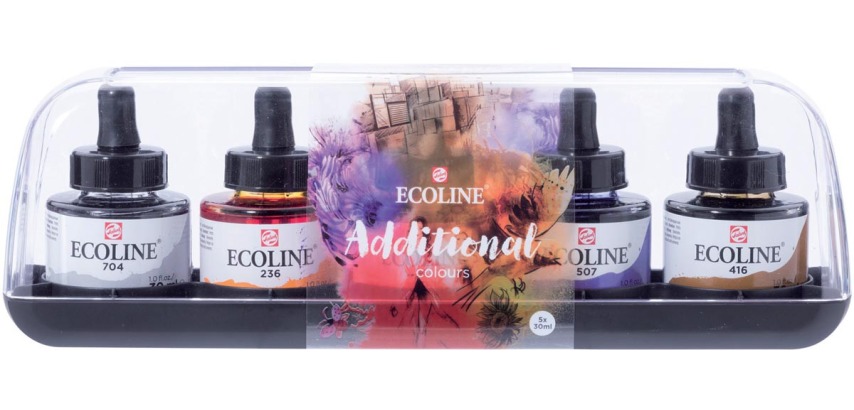 Encre Talens Ecoline avec pipette set additionel 5 couleurs assorties