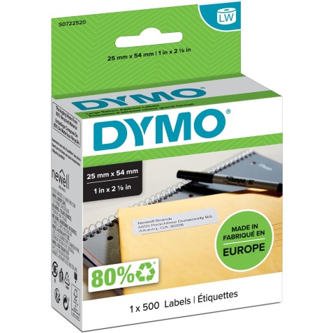 Dymo étiquettes LabelWriter, ft 25 x 54 mm, blanc, 500 étiquettes