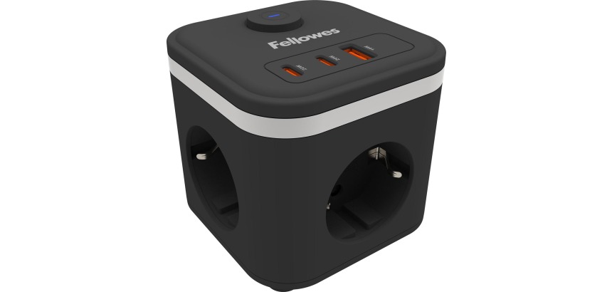 Fellowes douille Power Cube, 3 prises + 1 x USB-A + 2 x USB-C, noir, pour les Pays-Bas
