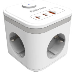Fellowes douille Power Cube, 3 prises + 1 x USB-A + 2 x USB-C, blanc, pour les Pays-Bas