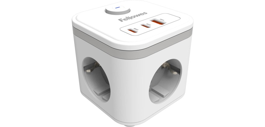 Fellowes Power Cube Steckdosenleiste, 3 Steckdosen + 1 x USB-A + 2 x USB-C, weiß, für die Niederlande