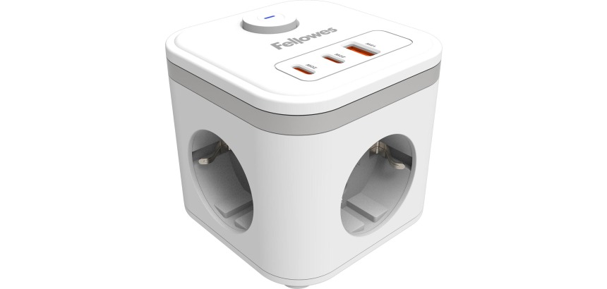 Fellowes Power Cube Steckdosenleiste, 3 Steckdosen + 1 x USB-A + 2 x USB-C, weiß, für die Niederlande