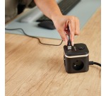 Fellowes Power Cube Steckdosenleiste, 3 Steckdosen + 1 x USB-A + 2 x USB-C, schwarz, für Belgien