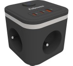 Fellowes Power Cube Steckdosenleiste, 3 Steckdosen + 1 x USB-A + 2 x USB-C, schwarz, für Belgien