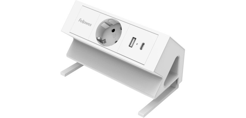 Fellowes Power Desk Buchse, 1 Steckdose + 1 x USB-A + 1 x USB-C, weiß, für die Niederlande