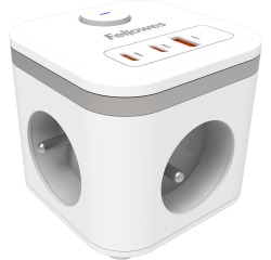 Fellowes douille Power Cube, 3 prises + 1 x USB-A + 2 x USB-C, blanc, pour la Belgique