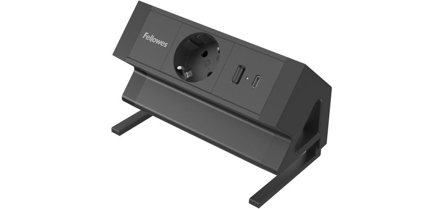 Fellowes Power Desk Sockel, 1 Steckdose + 1 x USB-A + 1 x USB-C, schwarz, für die Niederlande