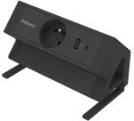 Fellowes Power Desk-Steckdose, 1 Steckdose + 1 x USB-A + 1 x USB-C, schwarz, für Belgien